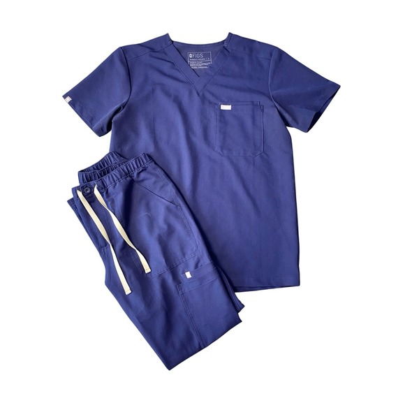 Figs Scrub Set Women's Navy Blue Cargo Pants & Catarina Top Size Small Medical - Picture 1 of 16